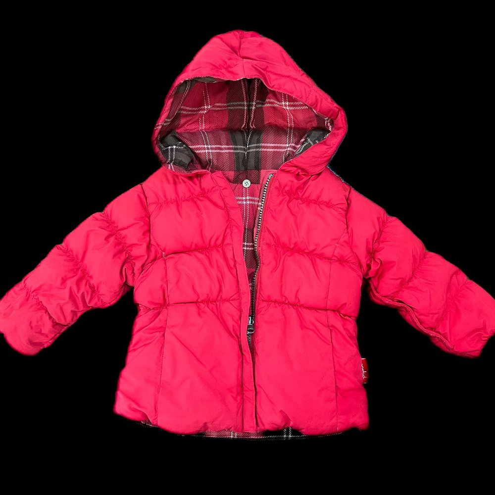 OneKid One Kid Scarlet Girls Reversible Red Down Hooded Puffer Jacket SZ 2T